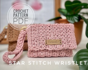 Crochet star stitch wristlet pattern | crochet purse pattern | Video tutorial | wristlet pattern |  star stitch pattern