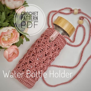 Crochet Water Bottle holder,Crochet crossbody bottle holder Pattern, sling water bottle holder, Jasmine stitch bottle carrier