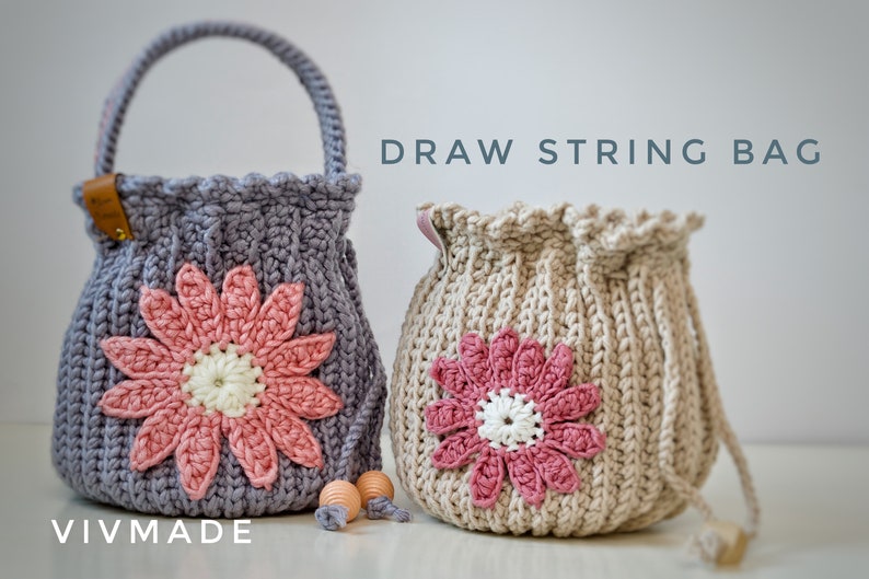 Crochet drawstring bag Pattern PDF, Crochet bag Pattern, handmade drawstring image 2