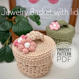 Crochet basket Pattern PDF | Crochet basket with lid Pattern | handmade basket | Jewelry Basket