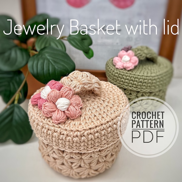 Crochet basket Pattern PDF | Crochet basket with lid Pattern | handmade basket | Jewelry Basket