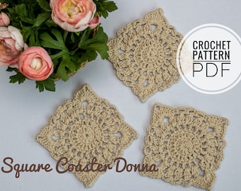 Crochet coaster pattern, square coasters Donna - PDF