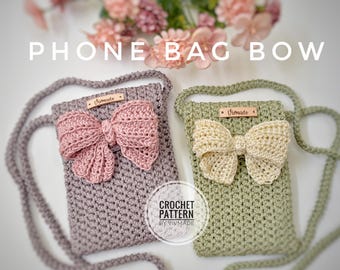 Crochet phone bag | Crochet Pattern phone bag | Crochet phone bag with bow | Cute bow | Video tutorial.