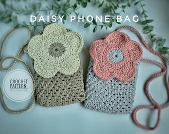 Crochet phone bag Pattern PDF | Crochet bag | handmade  bag | bag with Daisy I Crochet phone bag