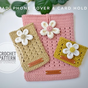 Capa de iPad de crochê | Capa de telefone de crochê | Porta-cartões de crochê | Bolsa de telefone Daisy | Crochê Daisy