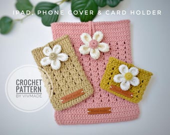 Crochet iPad Cover | Crochet Phone Cover | Crochet Card Holder | Phone Bag Daisy | Crochet Daisy