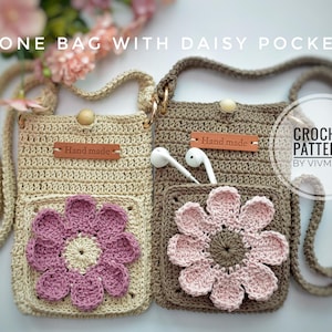 Crochet phone bag | Crochet granny square pocket | Crochet daisy bag | Crochet bag with pocket | Christmas gift | Crochet pattern