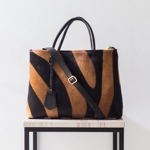 ZEBRA - calf hair handbag, zebra handbag, zebra tote bag, animal print tote bag, animal print handbag, women&#39;s bag, zebra brown-black