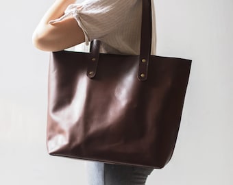 PATRA - unlined tote bag, brown thick leather shopper bag bag, leather tote, laptop bag, brown leather bag, bag brown, leather tote women