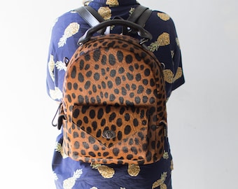 FREI - Leopard Backpack (medium), Calf Hair Backpack, Hair on Hide Backpack, Animal Print Backpack, Leopard Big Spot Backpack