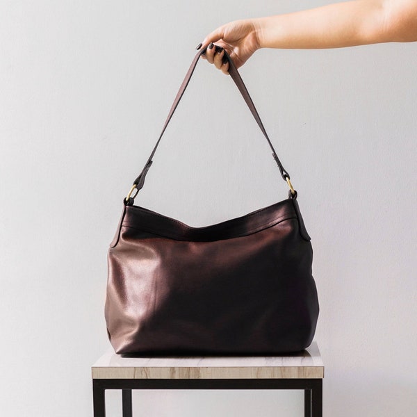 KEI - Dark Brown Hobo Bag (medium), leather hobo bag, leather boho bag, leather shoulder bag, leather sling bag, dark brown sling bag