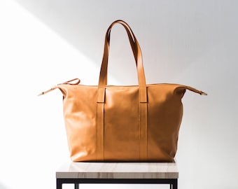 RAI - Tan weekender bag, leather weekender bag, leather duffel bag, leather hobo bag, leather overnight bag, women leather bag