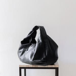 BLACK Large hobo Bag, soft leather hobo bag, soft lambskin hobo bag, hobo bag large, leather shoulder bag, genuine leather hobo bag image 2