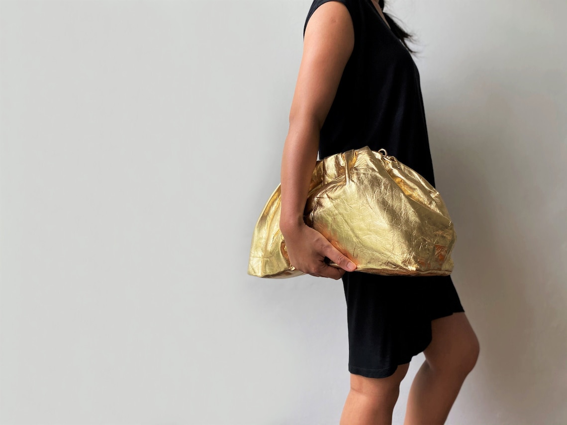Gold Oversized Leather Clutch Oversized Dumpling Bag Cloud Etsy