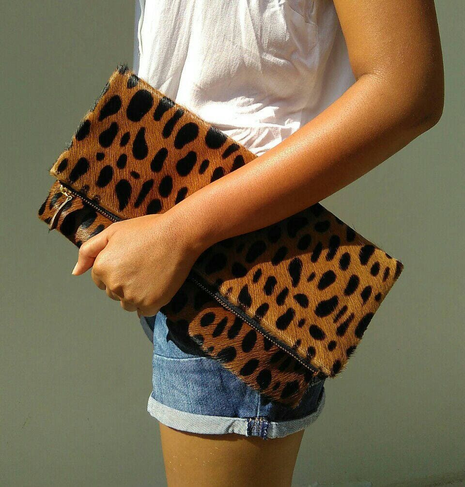 Clare V. Flat Clutch in Leopard Hair