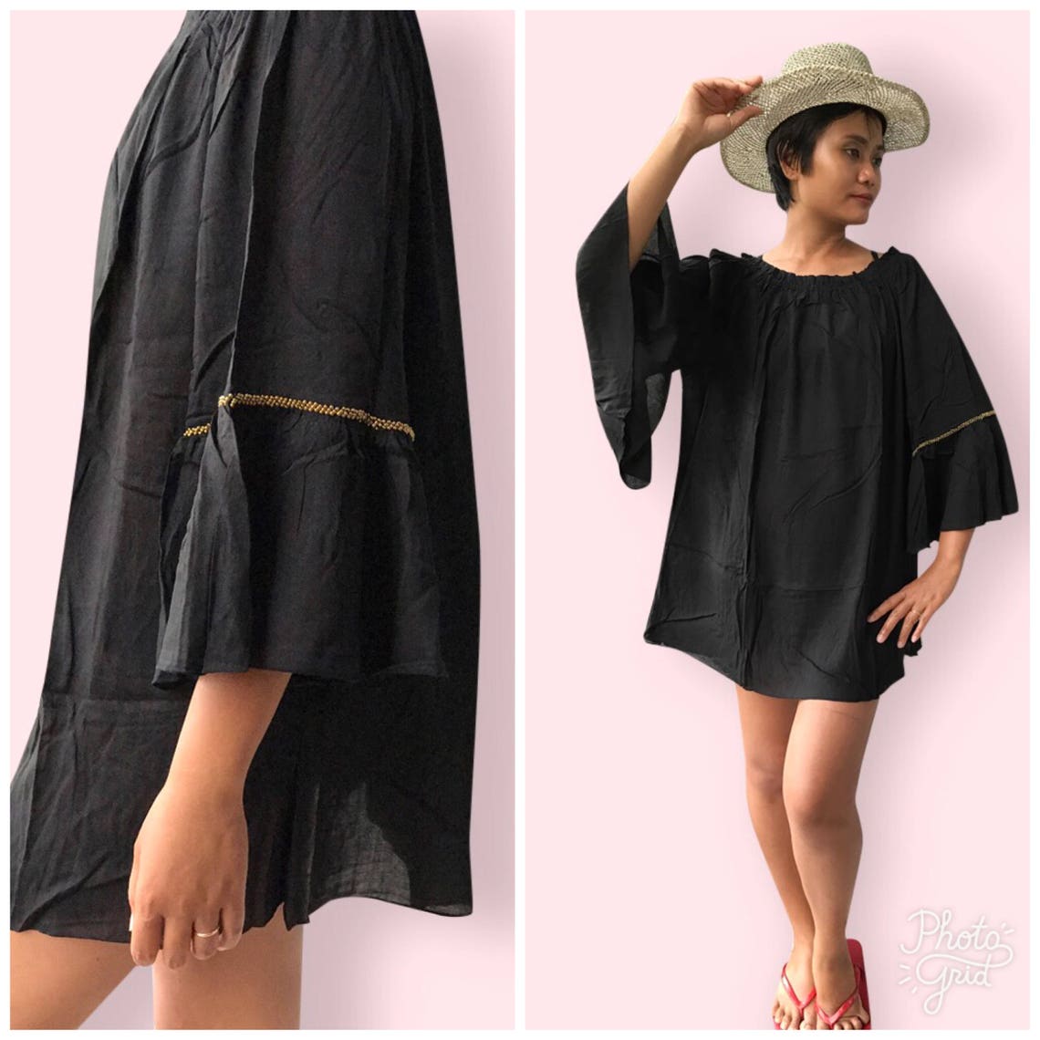 Black ruffle beaded beach dress BW04 black beach dress Etsy