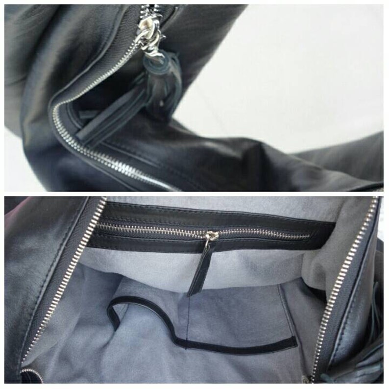 BLACK Large hobo Bag, soft leather hobo bag, soft lambskin hobo bag, hobo bag large, leather shoulder bag, genuine leather hobo bag image 3