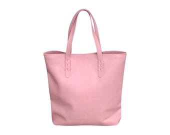 DINDA - Carry all leather tote, Pink genuine leather shopper bag, leather tote, laptop bag, tote leather bag, diaper bag, leather shopper