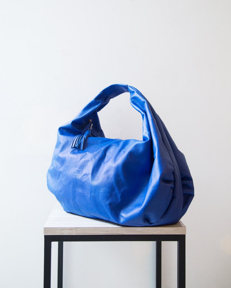 ROYAL BLUE Large hobo Bag, soft leather hobo bag, soft lambskin hobo bag, hobo bag large, leather shoulder bag, genuine leather hobo bag image 2