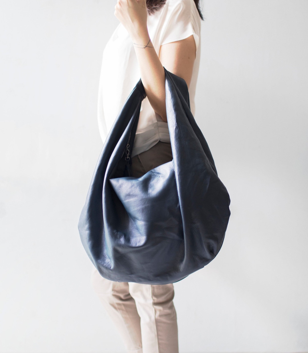 Slouch bag.Large TOTE leather bag in NAVY blue. Soft natural suede genuine  leather bag. Bohemian bag. NAVY suede bag.