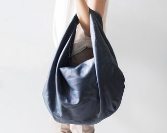 NAVY - Large hobo Bag, soft leather hobo bag, soft lambskin hobo bag, hobo bag large, leather shoulder bag, genuine leather hobo bag