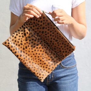 Leopard clutch, Genuine leather, leopard fold over clutch, leopard print clutch, leopard leather clutch, leather clutch, leopard purse women image 4