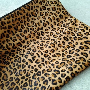 Cheetah camel, Leopard fold over clutch, leopard print leather clutch, calf hair zipper clutch, leather clutch, cow hide leather clutch image 4