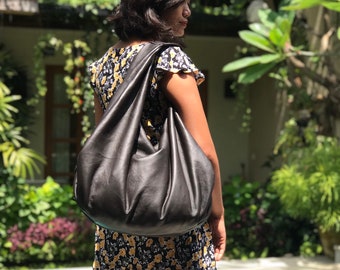 CAFÉ MARRÓN - Bolso hobo grande, bolso hobo de piel suave, bolso hobo de piel de cordero suave, bolso hobo grande, bolso de hombro de piel, bolso hobo de piel auténtica