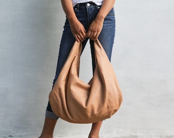 LIGHT TAN - Large hobo Bag, soft leather hobo bag, soft lambskin hobo bag, hobo bag large, leather shoulder bag, genuine leather hobo bag