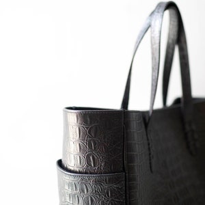 Ana Tote Bag Embossed Croco Pattern Tote Bag, Diaper Bag, Leather Tote, Leather Shopper Bag, Black Croco Pattern image 2