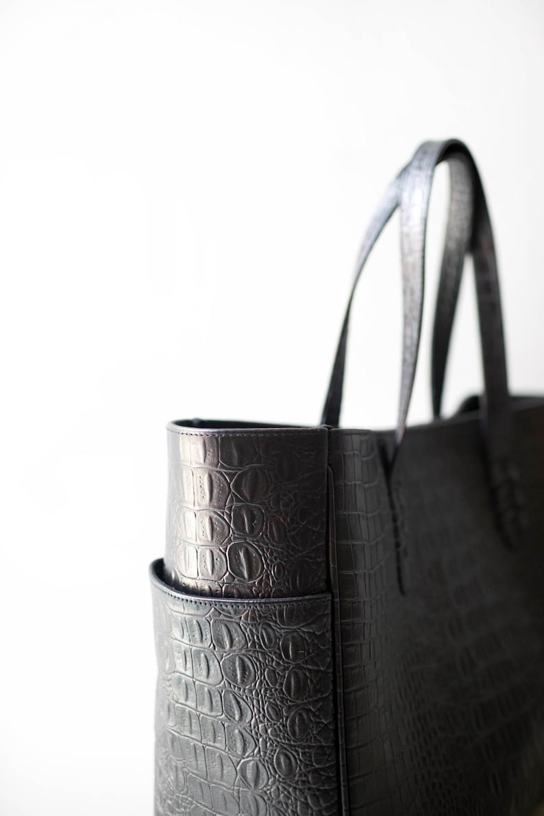 Ana Tote Bag Embossed Croco Pattern Tote Bag, Diaper Bag, Leather Tote, Leather Shopper Bag, Black Croco Pattern image 2