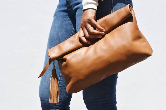 Tan leather clutch sales