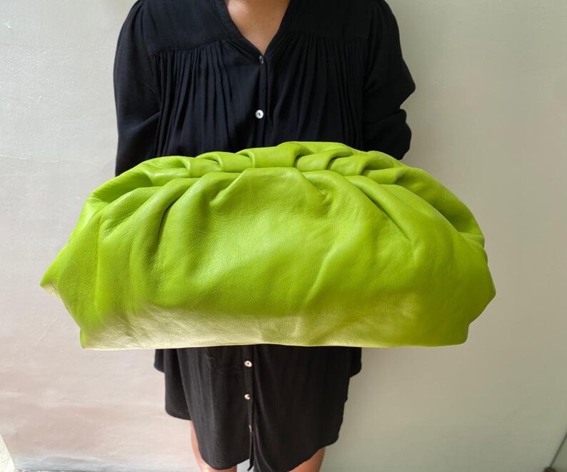 Lime Green Cloud Leather Clutch Leather Dumpling Purse Etsy Singapore