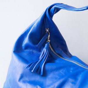 ROYAL BLUE Large hobo Bag, soft leather hobo bag, soft lambskin hobo bag, hobo bag large, leather shoulder bag, genuine leather hobo bag image 3