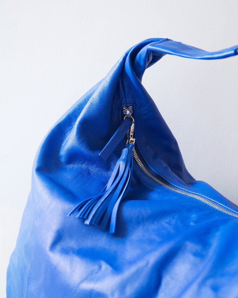 ROYAL BLUE Large hobo Bag, soft leather hobo bag, soft lambskin hobo bag, hobo bag large, leather shoulder bag, genuine leather hobo bag image 3