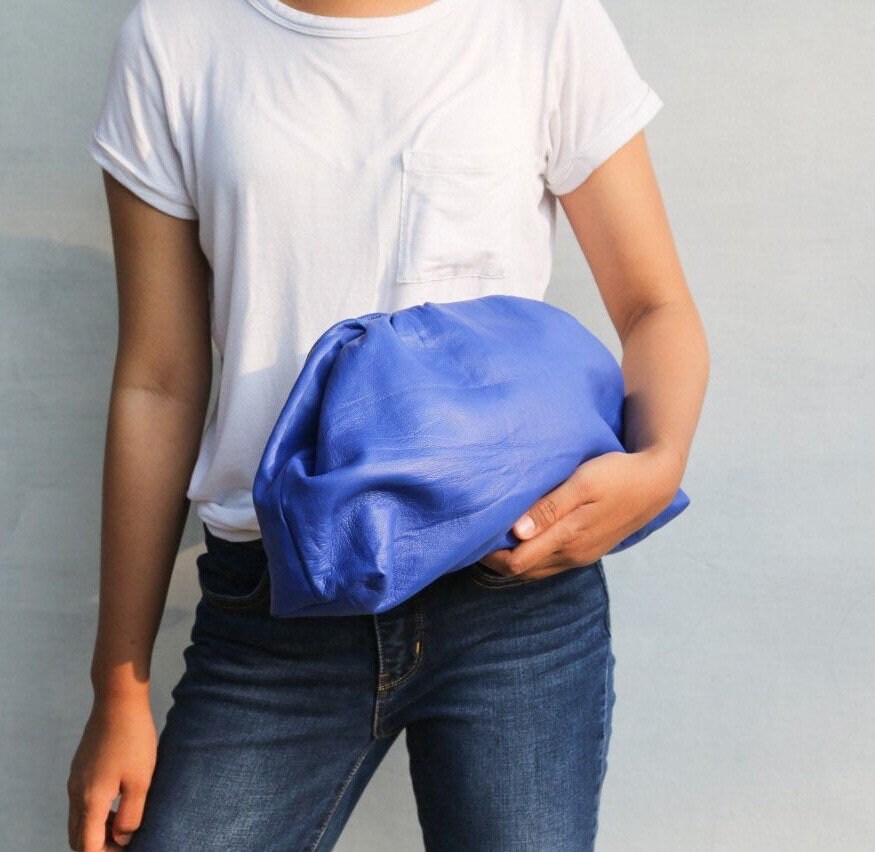 Royal Blue Cloud Leather Clutch Leather 