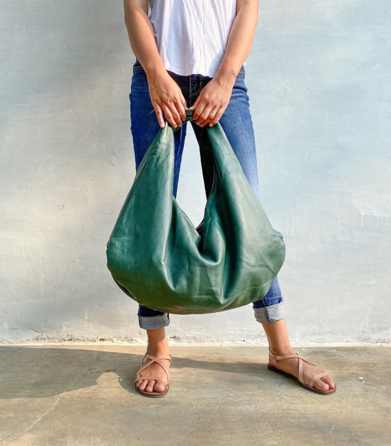 DARK GREEN - Large Hobo Bag, Soft Leather Hobo Bag, Soft