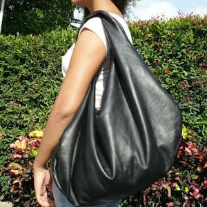 BLACK Large hobo Bag, soft leather hobo bag, soft lambskin hobo bag, hobo bag large, leather shoulder bag, genuine leather hobo bag image 5