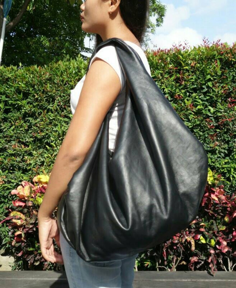 BLACK Large hobo Bag, soft leather hobo bag, soft lambskin hobo bag, hobo bag large, leather shoulder bag, genuine leather hobo bag image 5