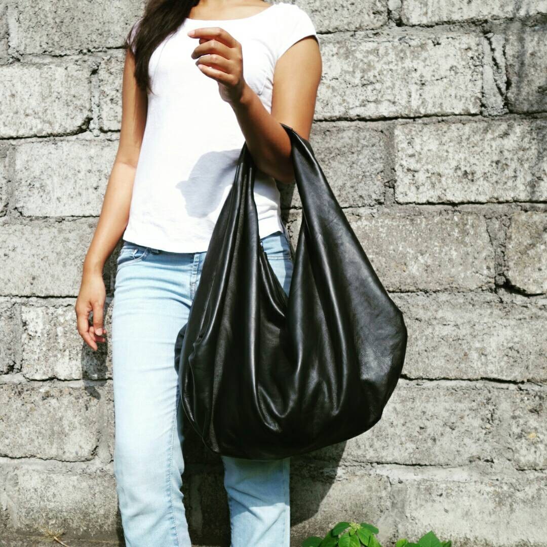 BLACK Large Hobo Bag Soft Leather Hobo Bag Soft Lambskin Hobo Bag Hobo Bag Large Leather Shoulder Bag Genuine Leather Hobo Bag Etsy