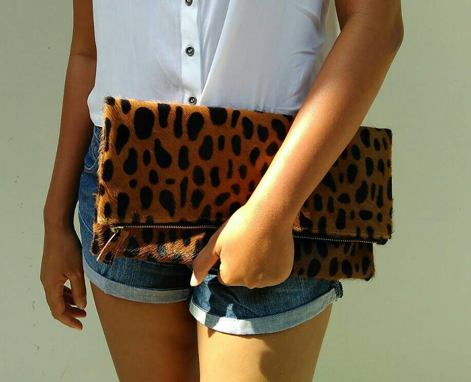  Leopard Print Haircalf Fold over Clutch, Evening Handbag, One  Size, Women's Bags and Purses : Handmade Products
