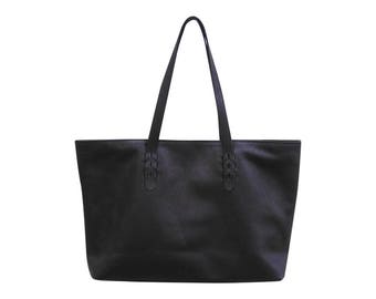 SAHAJA - Carry all leather tote, black genuine leather shopper bag, leather tote, laptop bag, tote leather bag, diaper bag, leather shopper