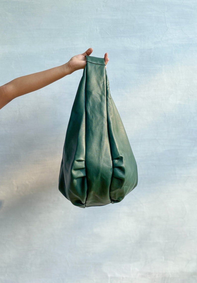 DARK GREEN Large hobo Bag, soft leather hobo bag, soft lambskin hobo bag, hobo bag large, leather shoulder bag, genuine leather hobo bag image 4