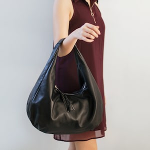 BLACK - Large Hobo Bag, Soft Leather Hobo Bag, Soft Lambskin