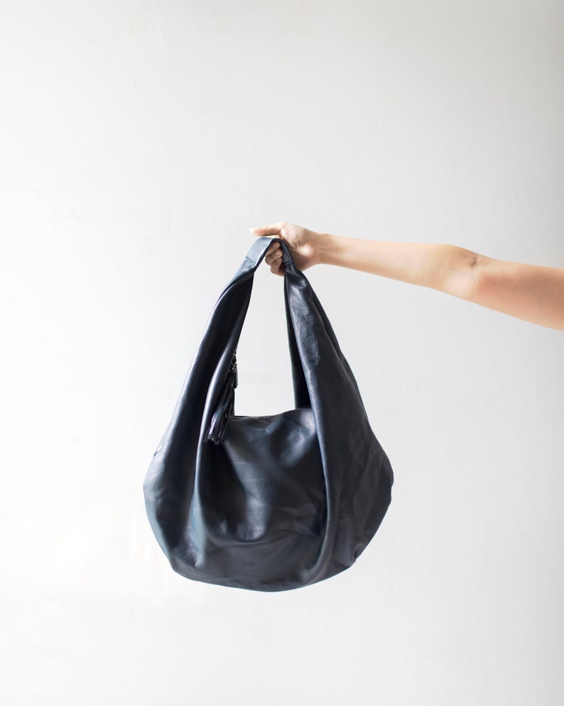 NAVY Large Hobo Bag Soft Leather Hobo Bag Soft Lambskin Etsy