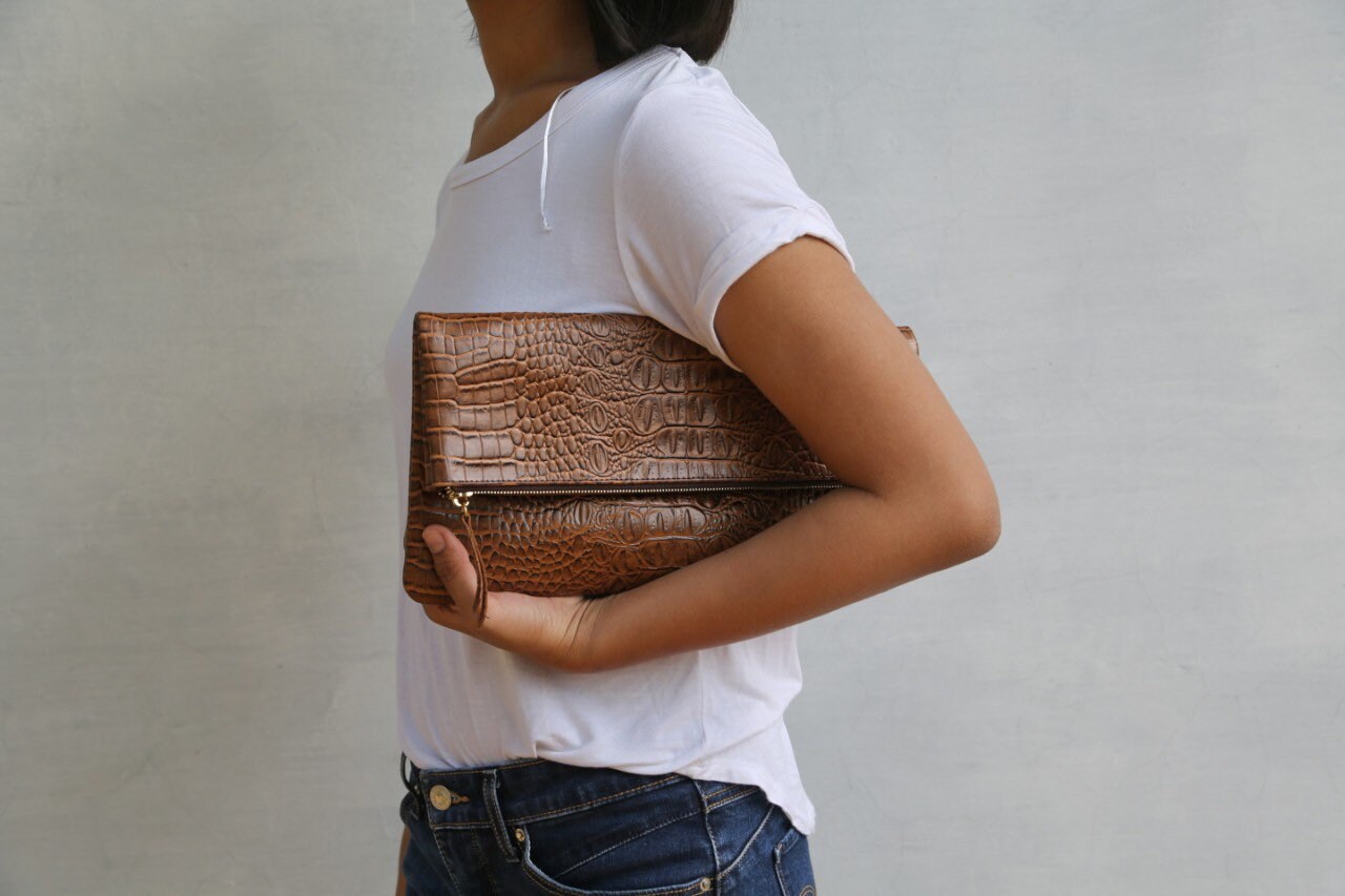 CROCO LEATHER BROWN