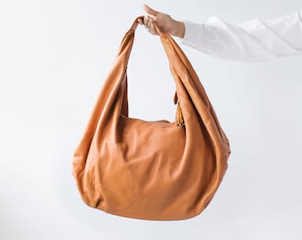 TAN - Large hobo Bag, soft leather hobo bag, soft lambskin hobo bag, hobo bag large, leather shoulder bag, genuine leather hobo bag