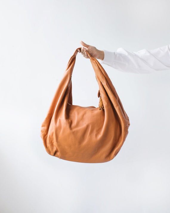 TAN Large Hobo Bag Soft Leather Hobo Bag Soft Lambskin Hobo Bag