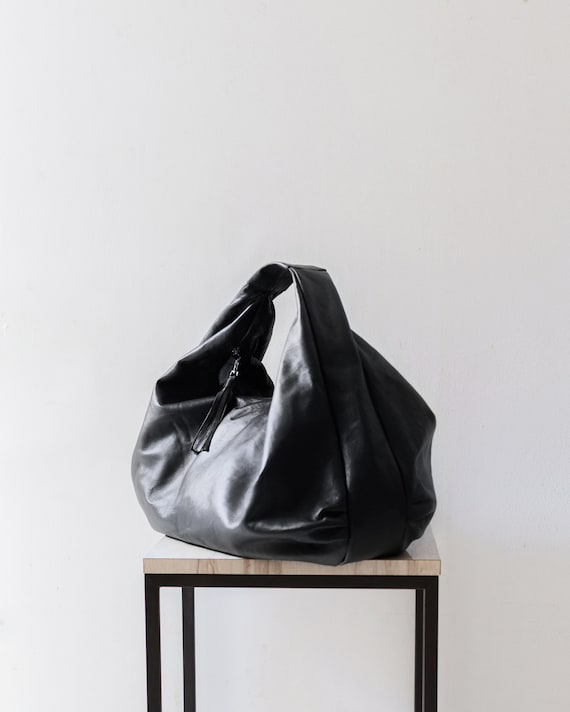 Black Leather Hobo Bag