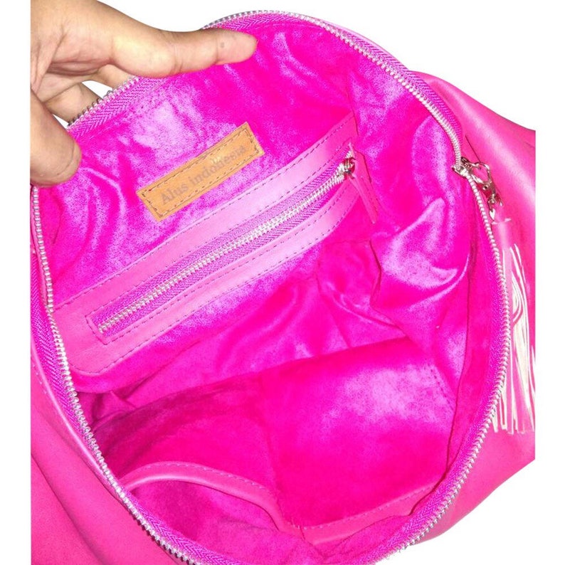 BRIGHT PINK Large hobo Bag, soft leather hobo bag, soft lambskin hobo bag, hobo bag large, leather shoulder bag, genuine leather hobo bag image 6